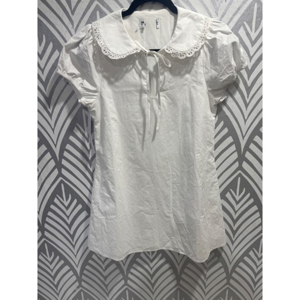 Princess Polly White You've Got Mail Dress Peter Pan Collar Eyelet Lace Puff 2 - Picture 2 of 7